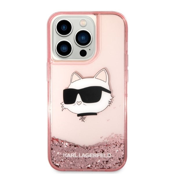 Funda para Apple iPhone 14 Pro, Karl Lagerfeld, Glitter Choupette's Head, Rosa