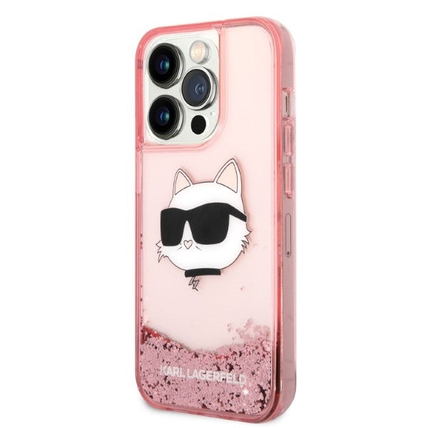 Funda para Apple iPhone 14 Pro, Karl Lagerfeld, Glitter Choupette's Head, Rosa