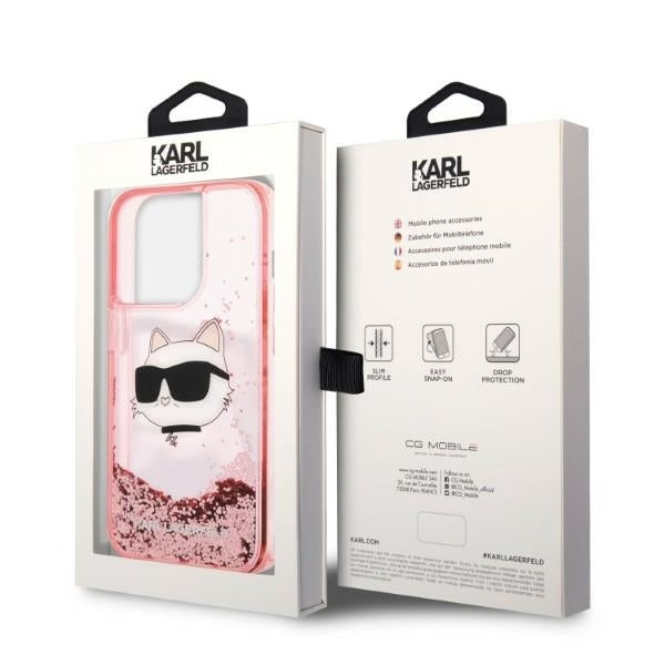 Funda para Apple iPhone 14 Pro, Karl Lagerfeld, Glitter Choupette's Head, Rosa