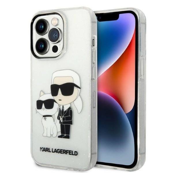 Funda para Apple iPhone 14 Pro, Karl Lagerfeld, Glitter Karl & Choupette, Transparente