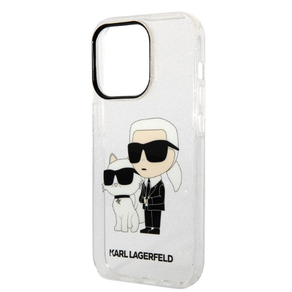 Funda para Apple iPhone 14 Pro, Karl Lagerfeld, Glitter Karl & Choupette, Transparente
