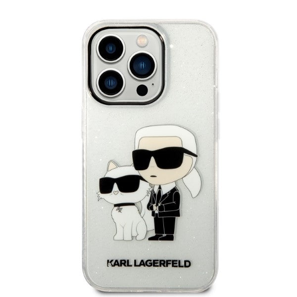 Funda para Apple iPhone 14 Pro, Karl Lagerfeld, Glitter Karl & Choupette, Transparente