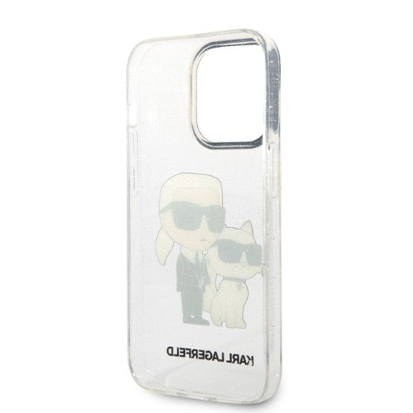 Funda para Apple iPhone 14 Pro, Karl Lagerfeld, Glitter Karl & Choupette, Transparente
