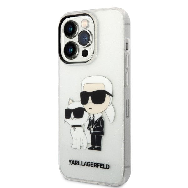 Funda para Apple iPhone 14 Pro, Karl Lagerfeld, Glitter Karl & Choupette, Transparente