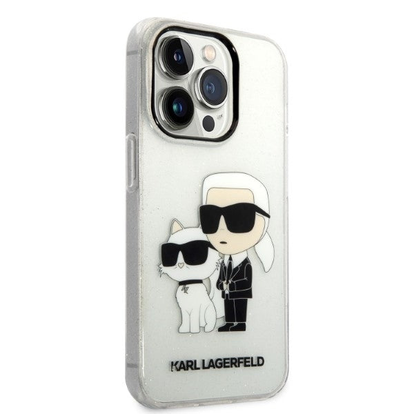 Funda para Apple iPhone 14 Pro, Karl Lagerfeld, Glitter Karl & Choupette, Transparente