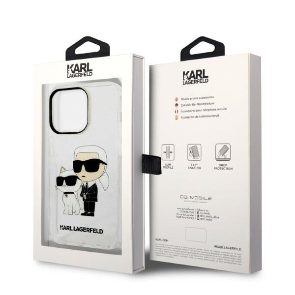 Funda para Apple iPhone 14 Pro, Karl Lagerfeld, Glitter Karl & Choupette, Transparente