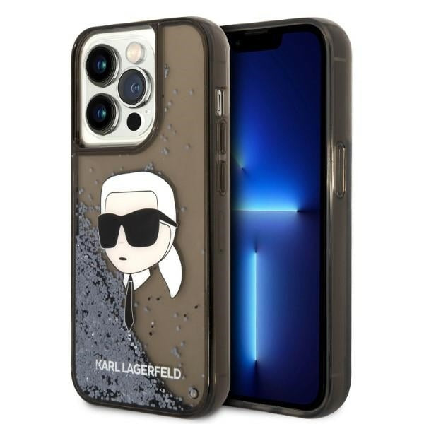 Funda para Apple iPhone 14 Pro, Karl Lagerfeld, Glitter Karl's Head, Negra.