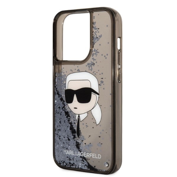 Funda para Apple iPhone 14 Pro, Karl Lagerfeld, Glitter Karl's Head, Negra.