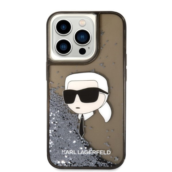 Funda para Apple iPhone 14 Pro, Karl Lagerfeld, Glitter Karl's Head, Negra.