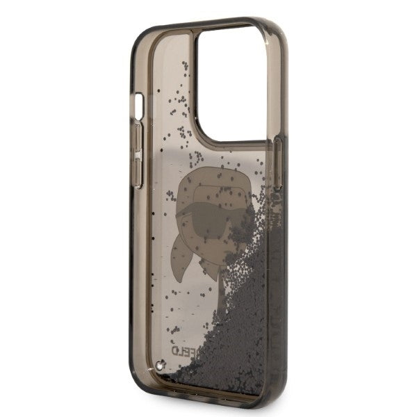 Funda para Apple iPhone 14 Pro, Karl Lagerfeld, Glitter Karl's Head, Negra.