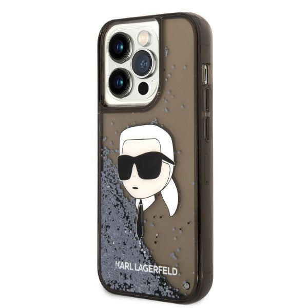 Funda para Apple iPhone 14 Pro, Karl Lagerfeld, Glitter Karl's Head, Negra.