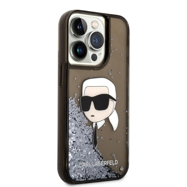 Funda para Apple iPhone 14 Pro, Karl Lagerfeld, Glitter Karl's Head, Negra.
