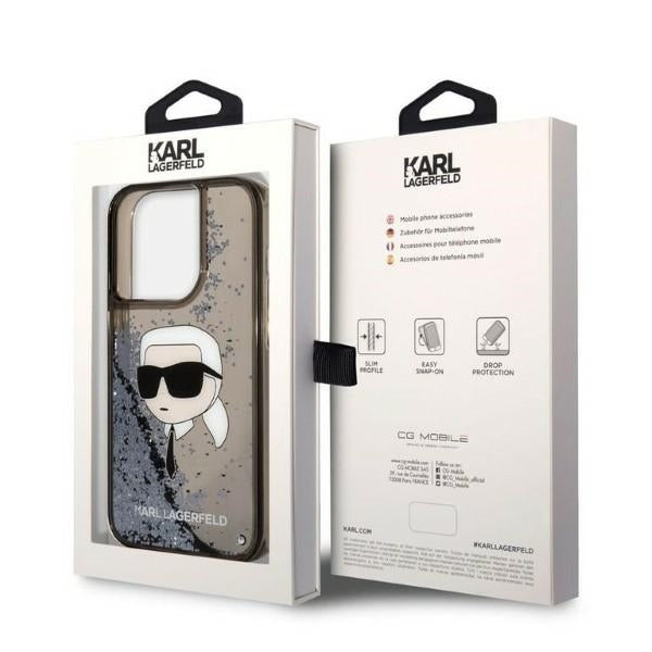 Funda para Apple iPhone 14 Pro, Karl Lagerfeld, Glitter Karl's Head, Negra.