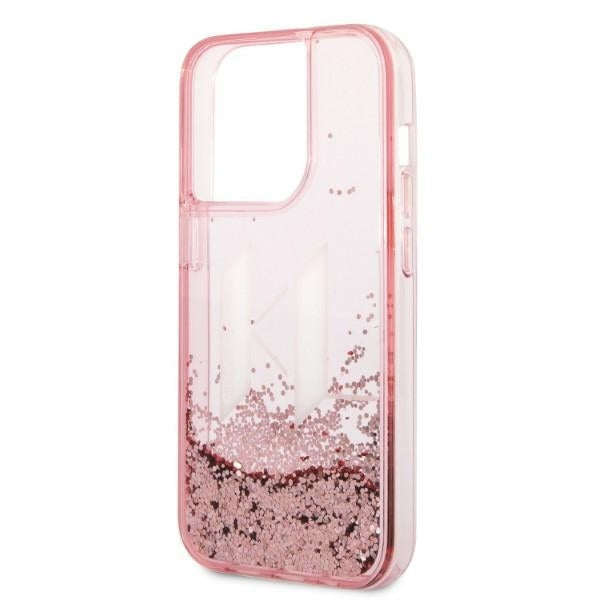 Funda para Apple iPhone 14 Pro, Karl Lagerfeld, Glitter Liquid Big KL, Rosa.