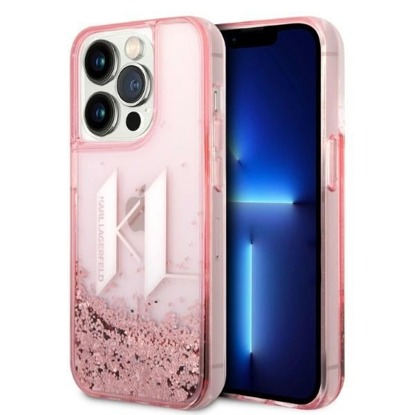 Funda para Apple iPhone 14 Pro, Karl Lagerfeld, Glitter Liquid Big KL, Rosa.