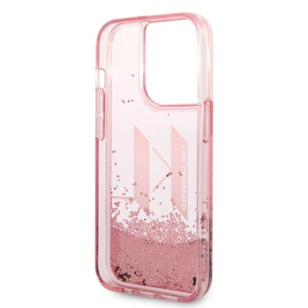 Funda para Apple iPhone 14 Pro, Karl Lagerfeld, Glitter Liquid Big KL, Rosa.