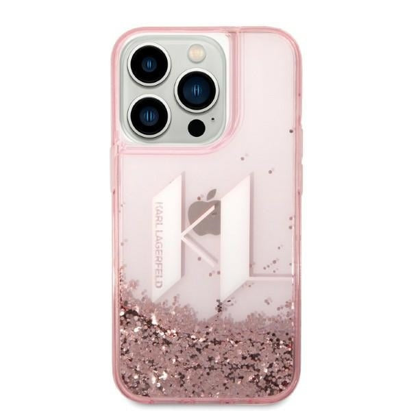 Funda para Apple iPhone 14 Pro, Karl Lagerfeld, Glitter Liquid Big KL, Rosa.