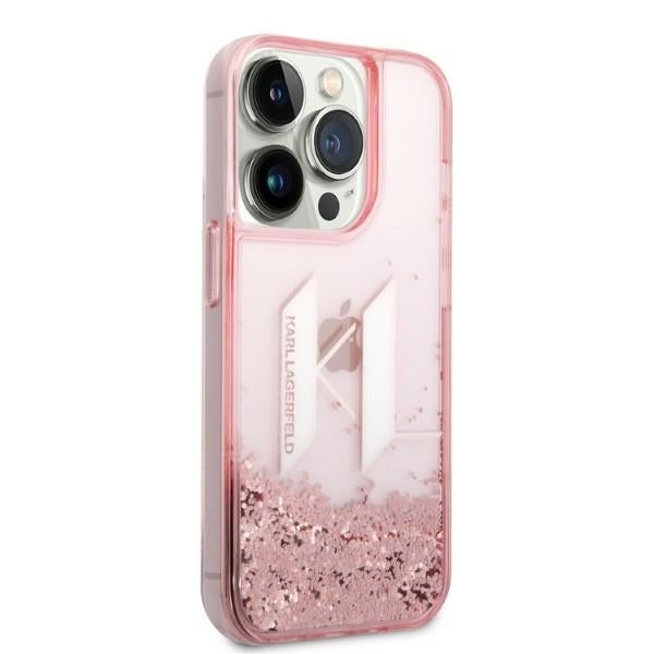 Funda para Apple iPhone 14 Pro, Karl Lagerfeld, Glitter Liquid Big KL, Rosa.