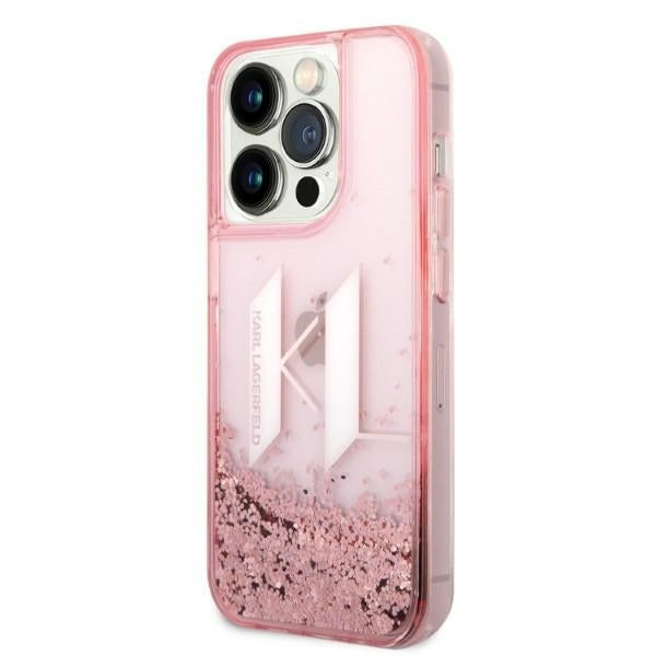 Funda para Apple iPhone 14 Pro, Karl Lagerfeld, Glitter Liquid Big KL, Rosa.
