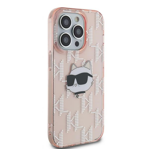 Funda para Apple iPhone 14 Pro, Karl Lagerfeld, IML Luxury Monogram Choupette's Head, Rosa