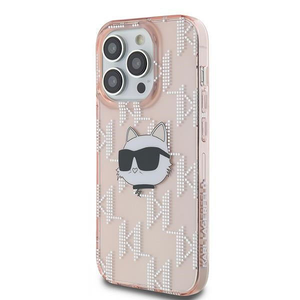 Funda para Apple iPhone 14 Pro, Karl Lagerfeld, IML Luxury Monogram Choupette's Head, Rosa
