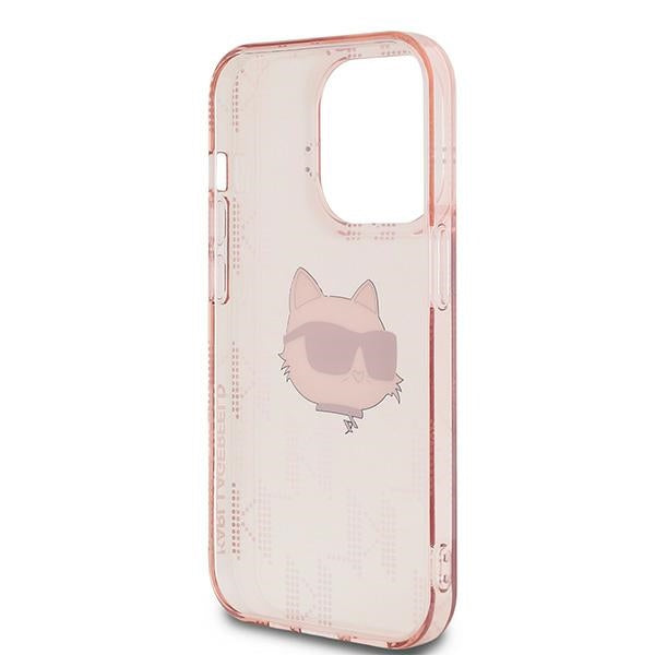 Funda para Apple iPhone 14 Pro, Karl Lagerfeld, IML Luxury Monogram Choupette's Head, Rosa