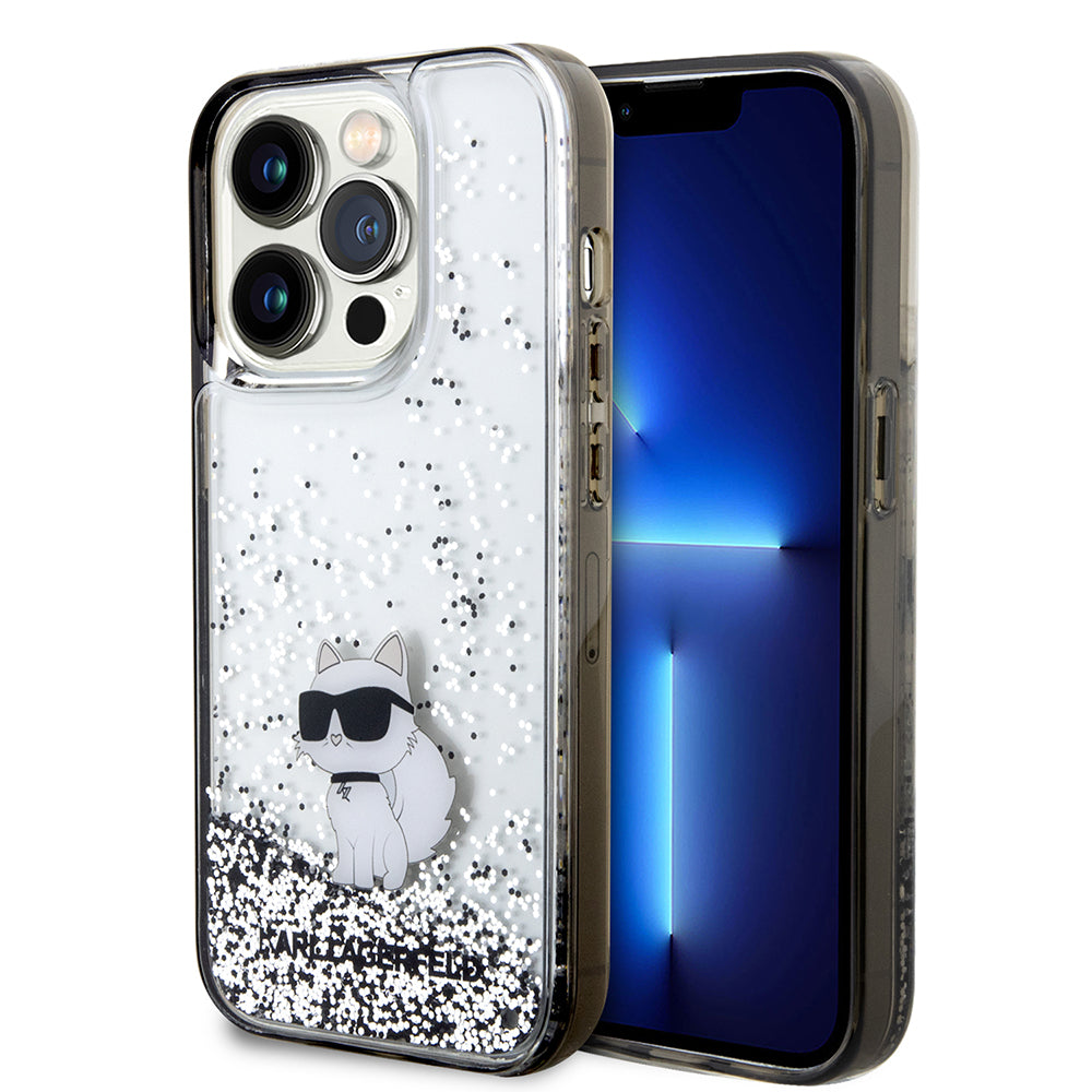 Funda para Apple iPhone 14 Pro, Karl Lagerfeld, Liquid Glitter Choupette, Transparente