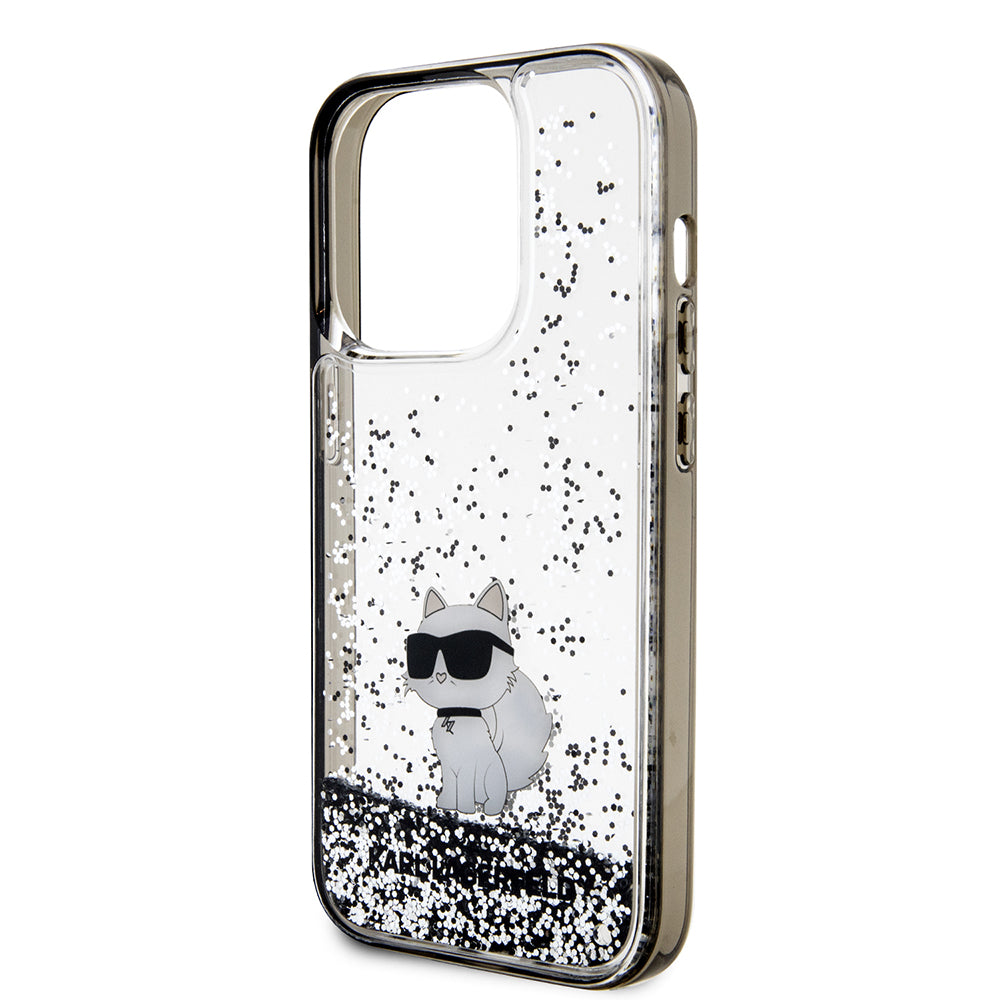 Funda para Apple iPhone 14 Pro, Karl Lagerfeld, Liquid Glitter Choupette, Transparente