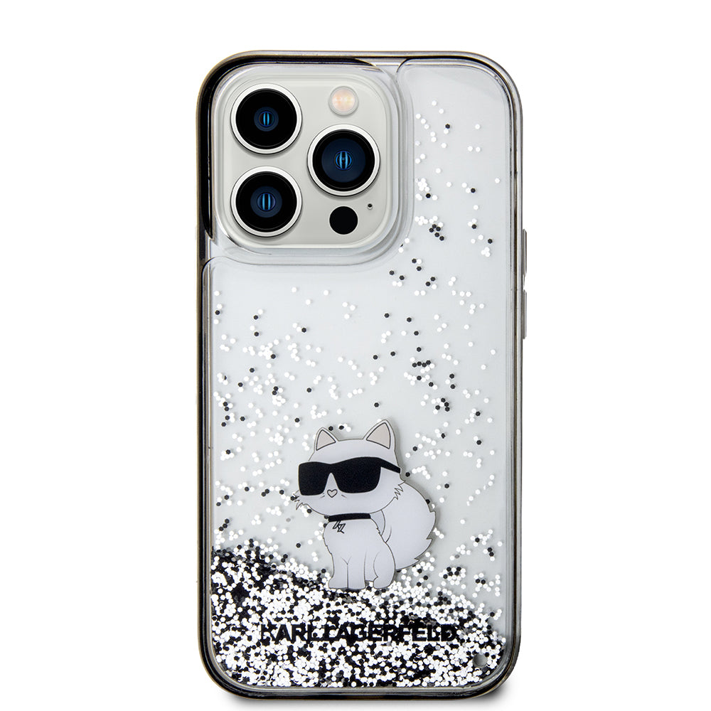 Funda para Apple iPhone 14 Pro, Karl Lagerfeld, Liquid Glitter Choupette, Transparente