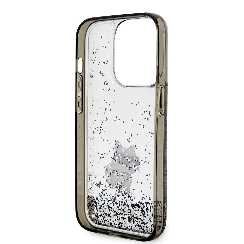Funda para Apple iPhone 14 Pro, Karl Lagerfeld, Liquid Glitter Choupette, Transparente