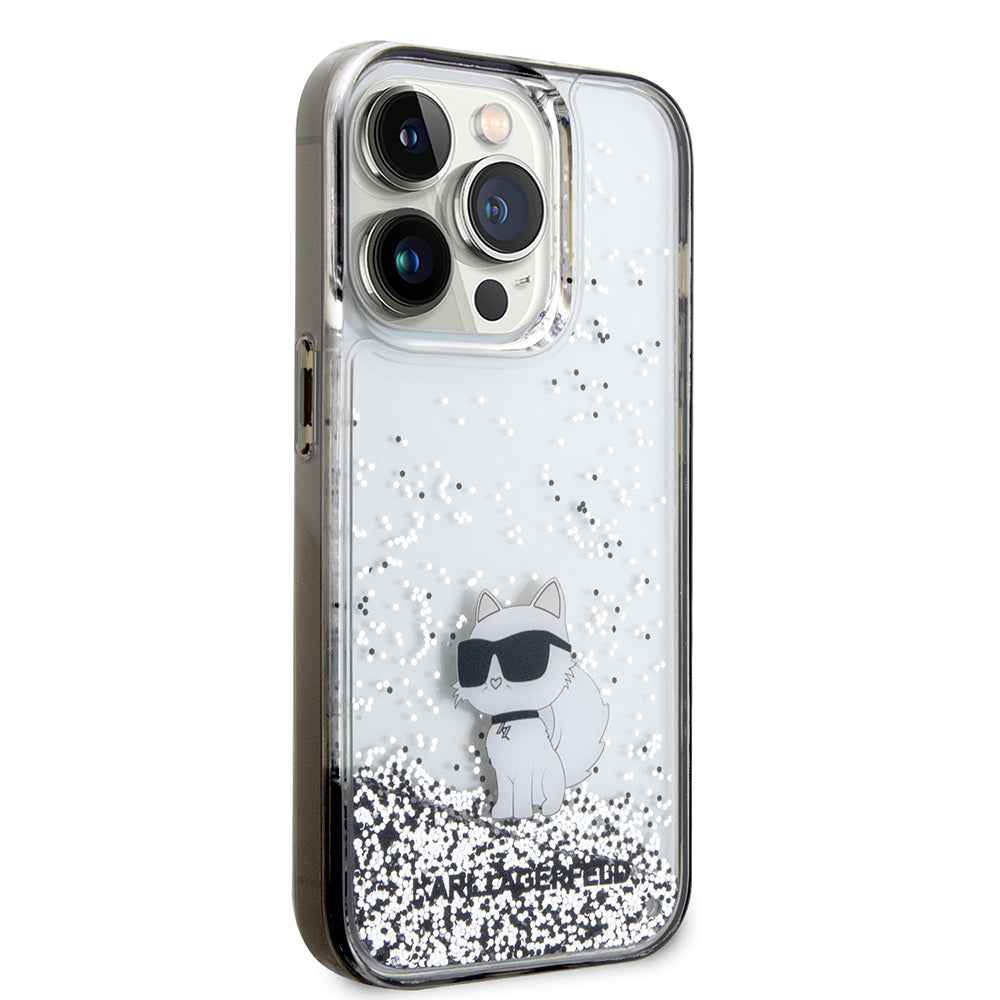 Funda para Apple iPhone 14 Pro, Karl Lagerfeld, Liquid Glitter Choupette, Transparente