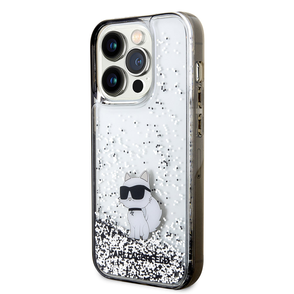 Funda para Apple iPhone 14 Pro, Karl Lagerfeld, Liquid Glitter Choupette, Transparente