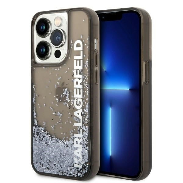 Funda para Apple iPhone 14 Pro, Karl Lagerfeld, Liquid Glitter KL Logo, Negra