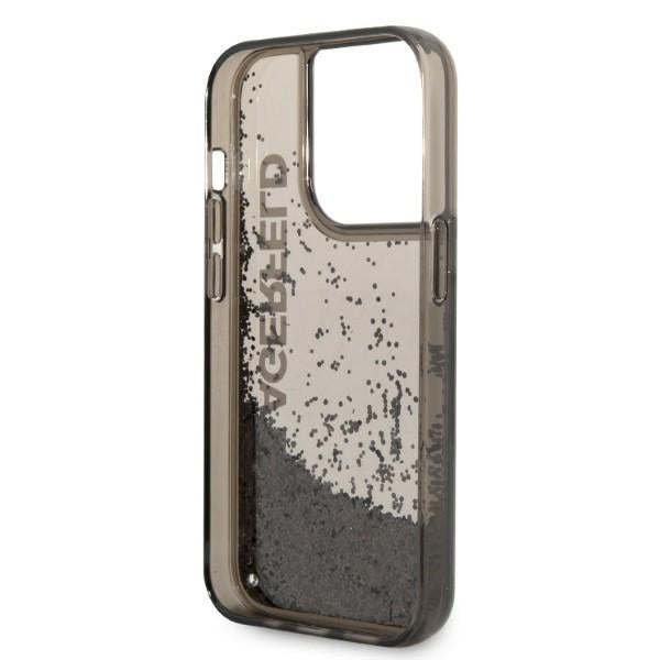 Funda para Apple iPhone 14 Pro, Karl Lagerfeld, Liquid Glitter KL Logo, Negra