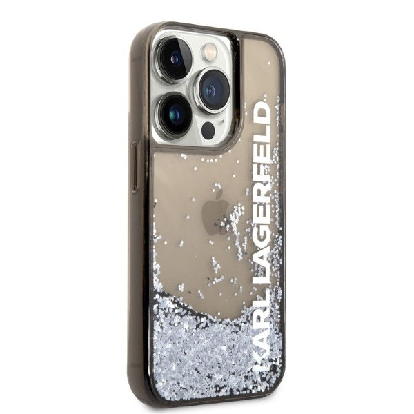 Funda para Apple iPhone 14 Pro, Karl Lagerfeld, Liquid Glitter KL Logo, Negra