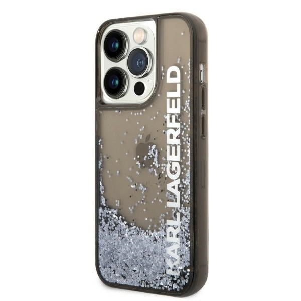 Funda para Apple iPhone 14 Pro, Karl Lagerfeld, Liquid Glitter KL Logo, Negra