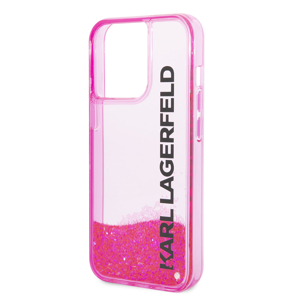 Funda para Apple iPhone 14 Pro, Karl Lagerfeld, Liquid Glitter KL Logo, Rosa