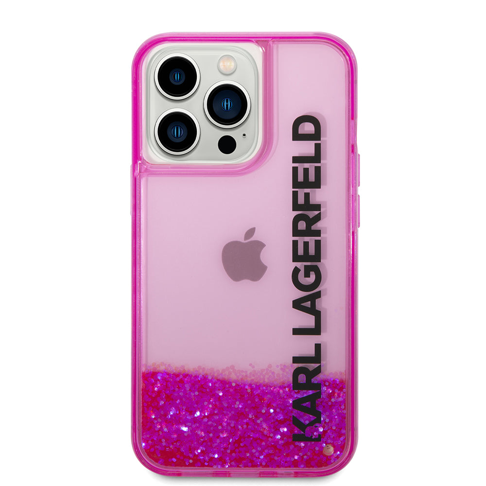 Funda para Apple iPhone 14 Pro, Karl Lagerfeld, Liquid Glitter KL Logo, Rosa