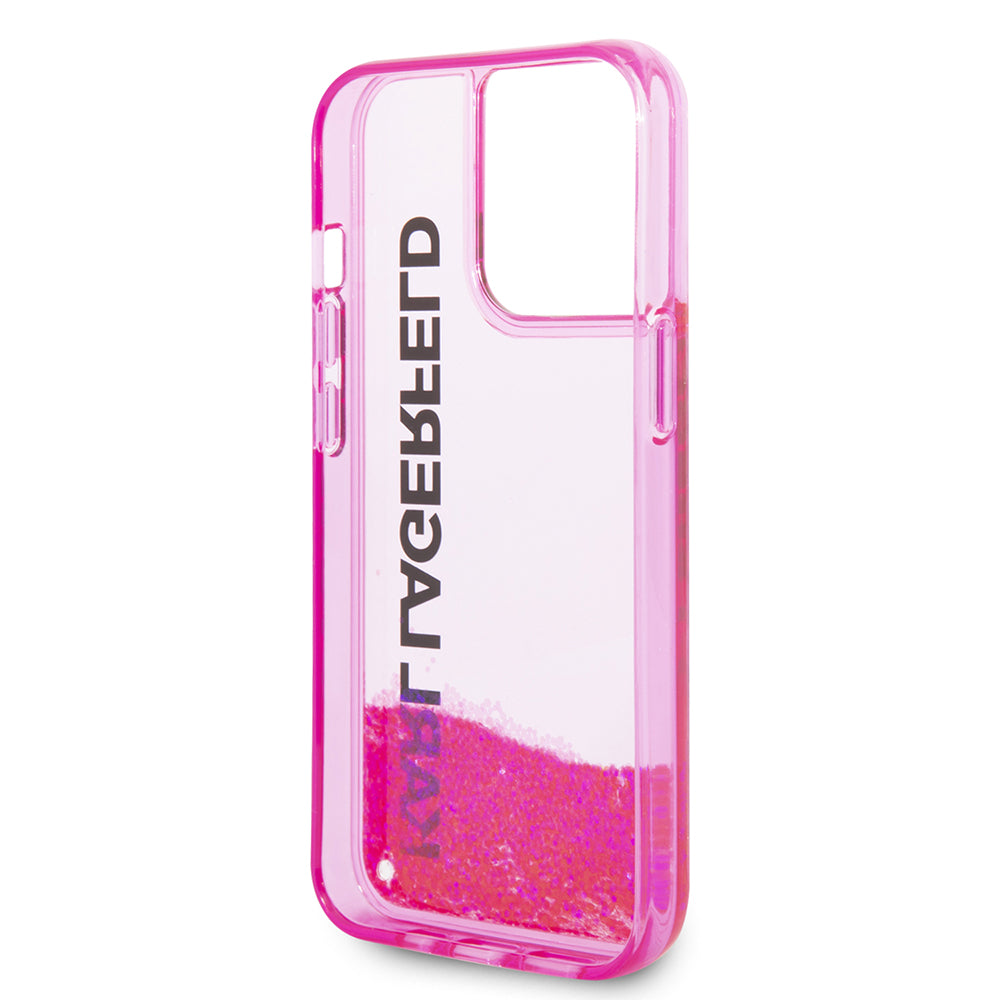 Funda para Apple iPhone 14 Pro, Karl Lagerfeld, Liquid Glitter KL Logo, Rosa