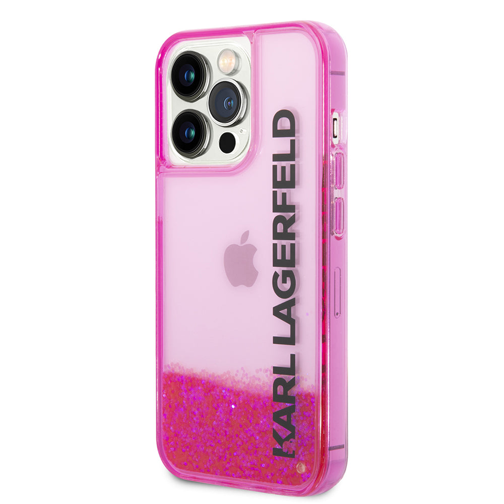 Funda para Apple iPhone 14 Pro, Karl Lagerfeld, Liquid Glitter KL Logo, Rosa