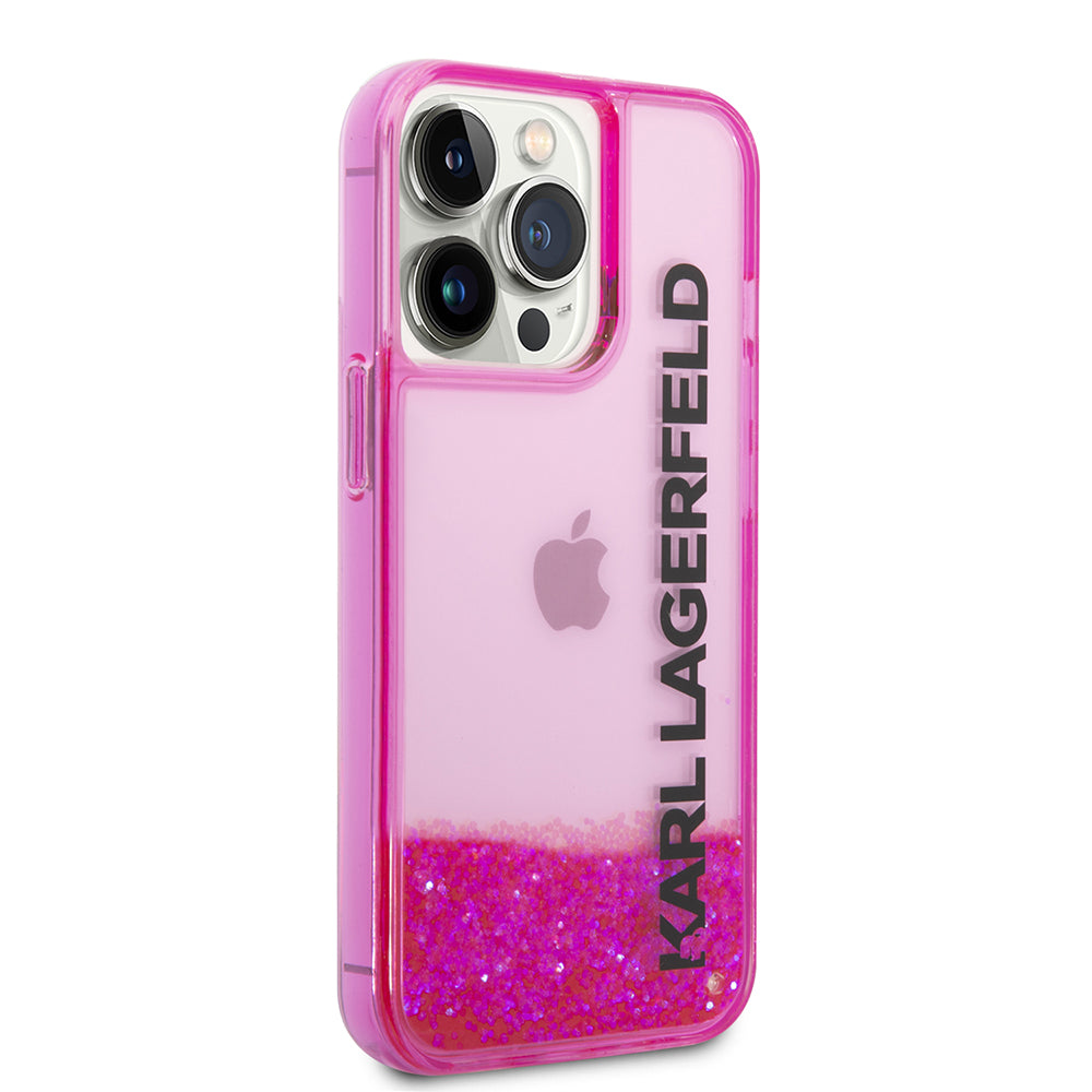 Funda para Apple iPhone 14 Pro, Karl Lagerfeld, Liquid Glitter KL Logo, Rosa