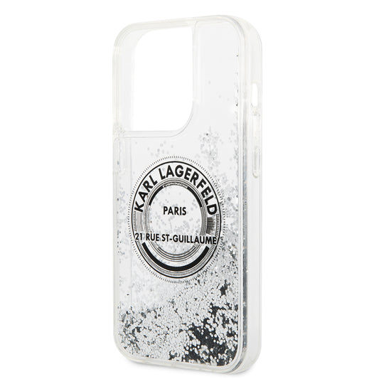 Funda para Apple iPhone 14 Pro, Karl Lagerfeld, Liquid Glitter RSG, Plateada