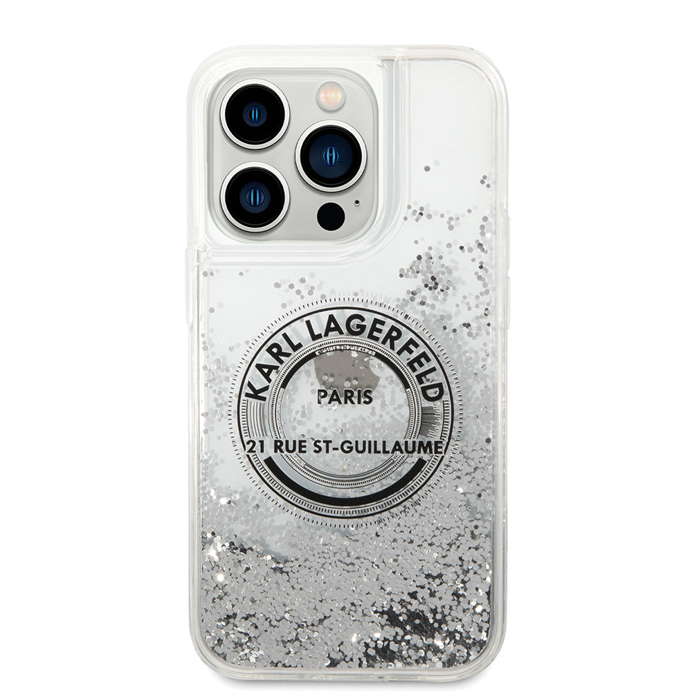 Funda para Apple iPhone 14 Pro, Karl Lagerfeld, Liquid Glitter RSG, Plateada
