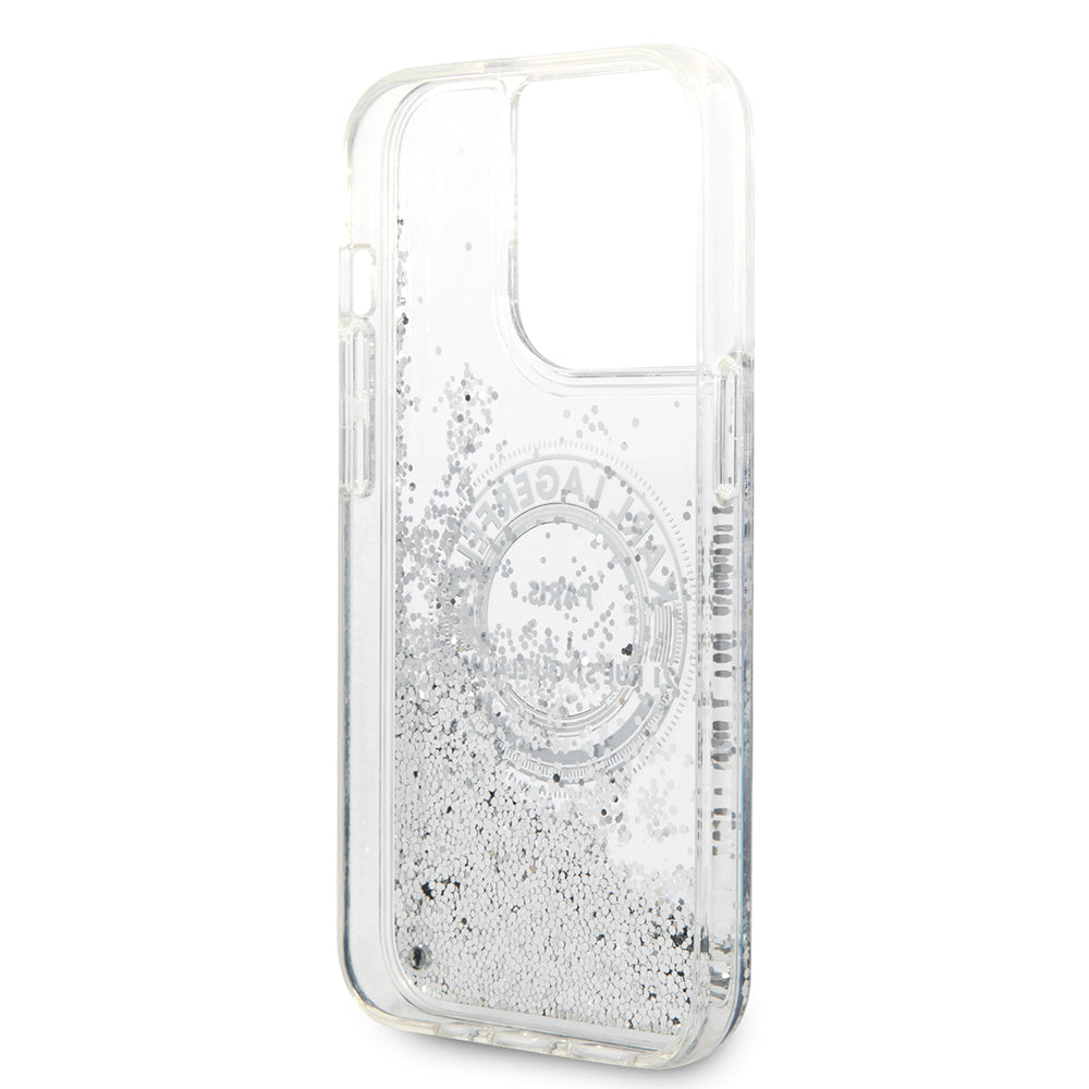 Funda para Apple iPhone 14 Pro, Karl Lagerfeld, Liquid Glitter RSG, Plateada