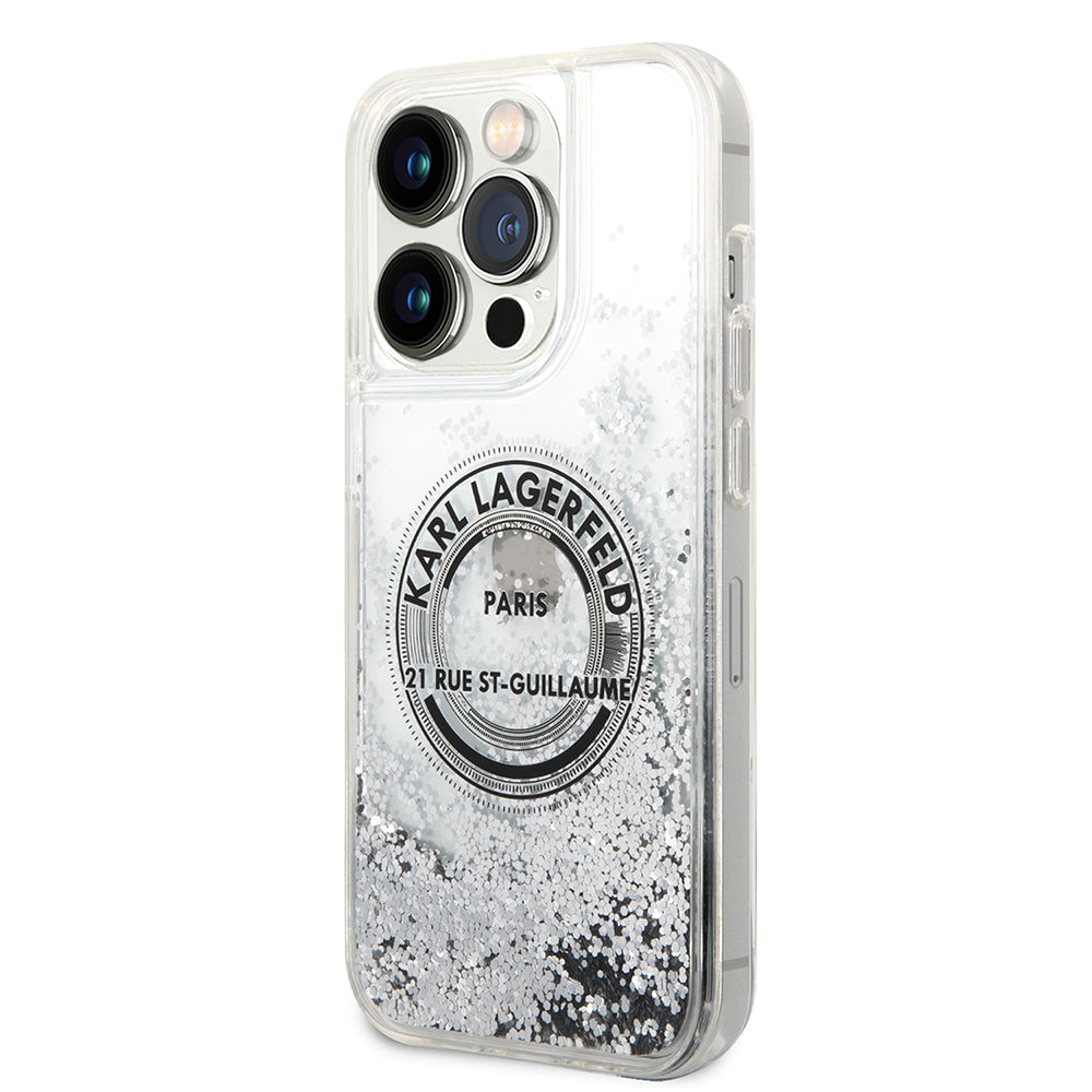 Funda para Apple iPhone 14 Pro, Karl Lagerfeld, Liquid Glitter RSG, Plateada