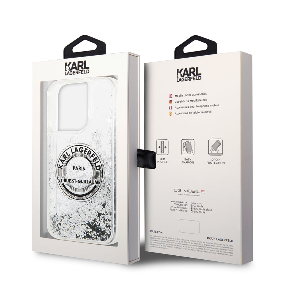 Funda para Apple iPhone 14 Pro, Karl Lagerfeld, Liquid Glitter RSG, Plateada