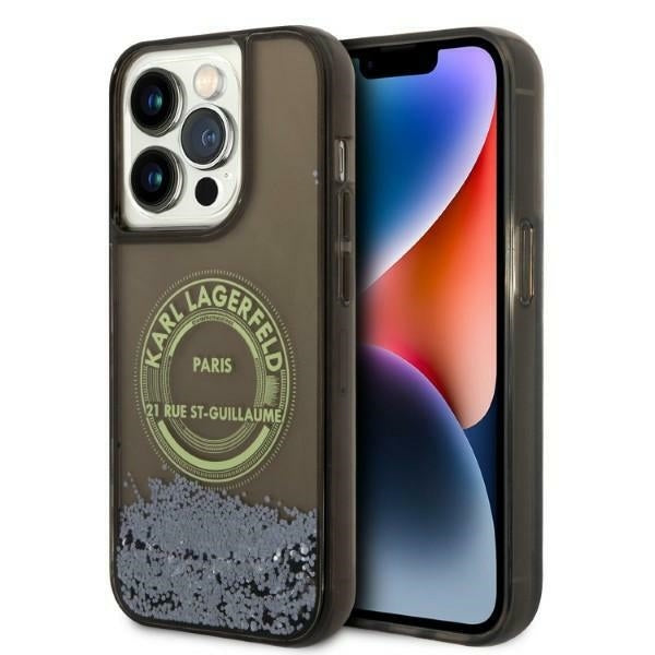 Funda para Apple iPhone 14 Pro, Karl Lagerfeld, Liquid Glitter RSG, Negra