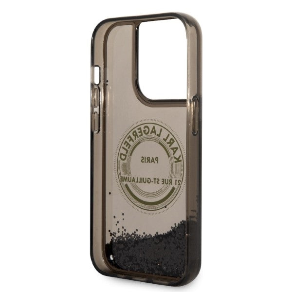 Funda para Apple iPhone 14 Pro, Karl Lagerfeld, Liquid Glitter RSG, Negra