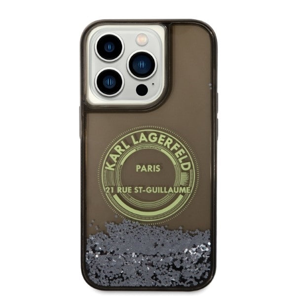 Funda para Apple iPhone 14 Pro, Karl Lagerfeld, Liquid Glitter RSG, Negra