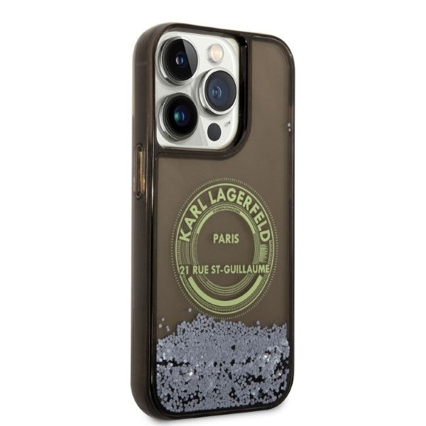 Funda para Apple iPhone 14 Pro, Karl Lagerfeld, Liquid Glitter RSG, Negra